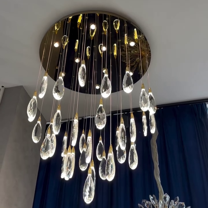 Modern Floating Crystal Chandelier for High-Ceiling