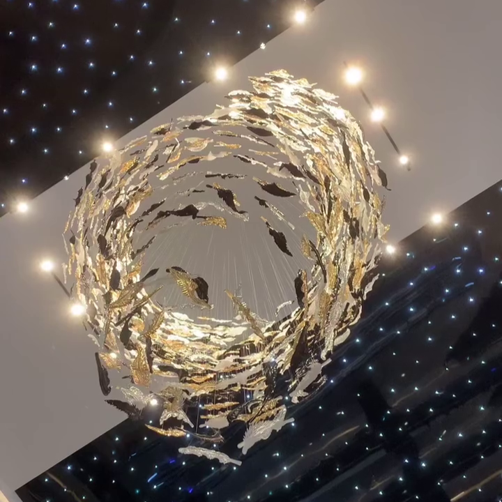 Luxury Spiral Floating Glass Feather Chandelier for High-Ceiling / hotel / restaurant