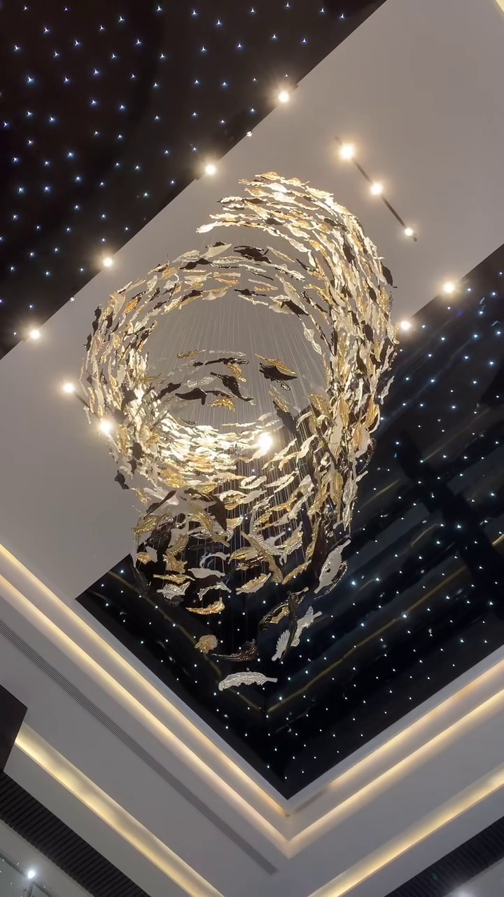 Luxury Spiral Floating Glass Feather Chandelier for High-Ceiling / hotel / restaurant