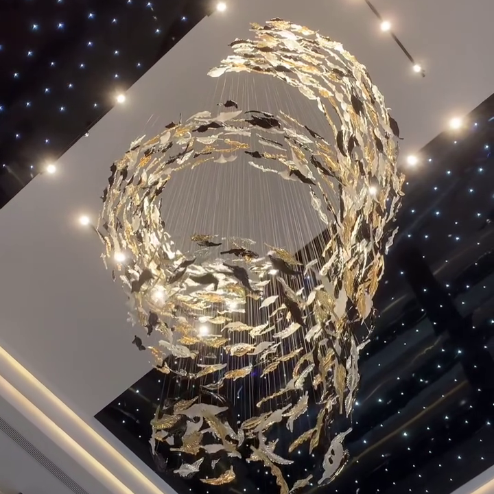 Luxury Spiral Floating Glass Feather Chandelier for High-Ceiling / hotel / restaurant