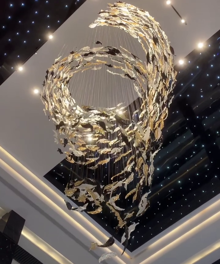 Luxury Spiral Floating Glass Feather Chandelier for High-Ceiling / hotel / restaurant