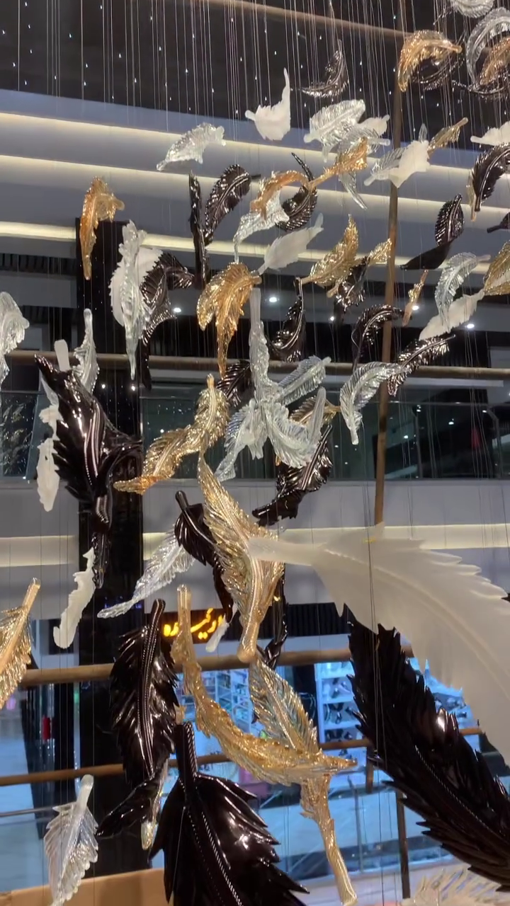 Luxury Spiral Floating Glass Feather Chandelier for High-Ceiling / hotel / restaurant