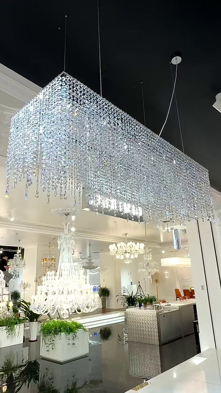 Rectangle Tassel Crystal Chandelier for Dining Room Kitchen Island