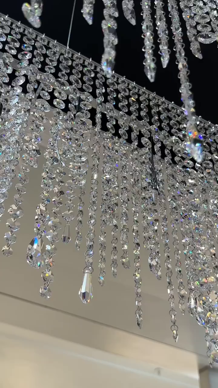 Rectangle Tassel Crystal Chandelier for Dining Room Kitchen Island