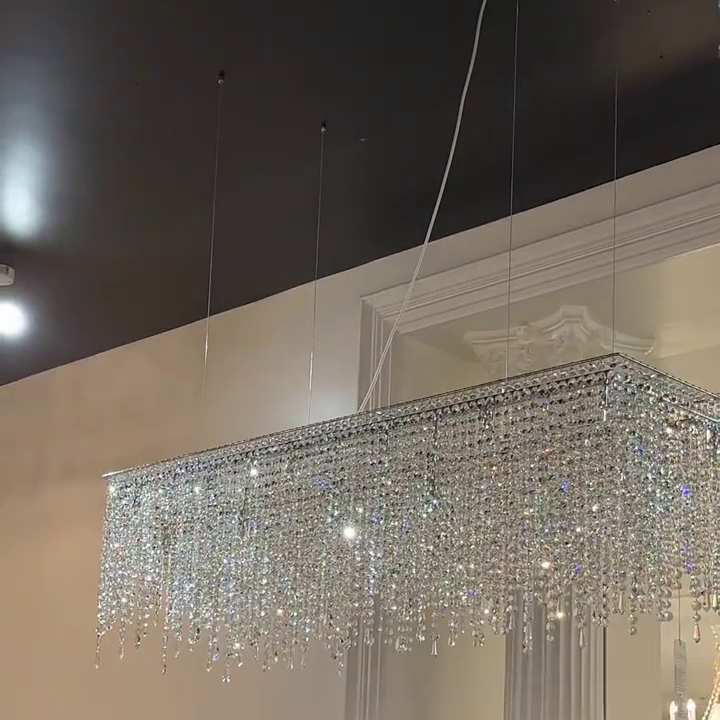 Rectangle Tassel Crystal Chandelier for Dining Room Kitchen Island