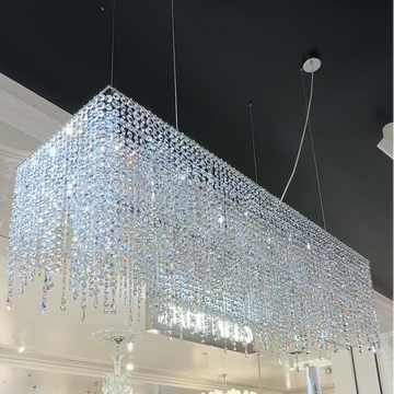 Rectangle Tassel Crystal Chandelier for Dining Room Kitchen Island