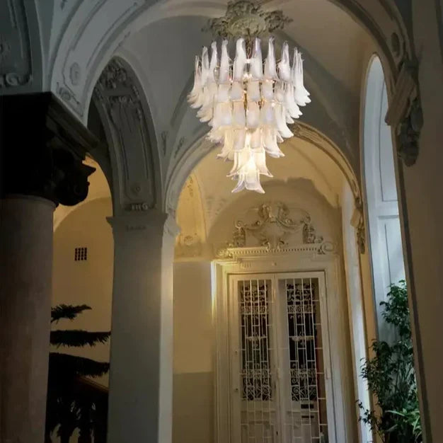 Modern Art Italian Mid-Century 5 / 6-Tier Petal Glass Chandelier with Metal Finish