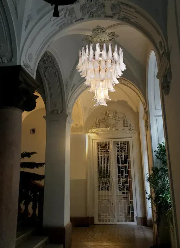 Modern Art Italian Mid-Century 5 / 6-Tier Petal Glass Chandelier with Metal Finish