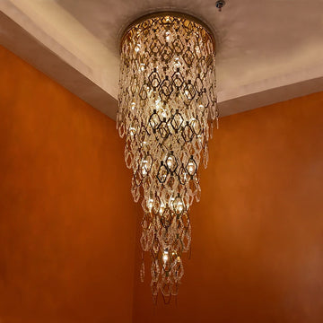 Modern Flush Mount Hexagon Crystal Chandelier for Staircase / foyer