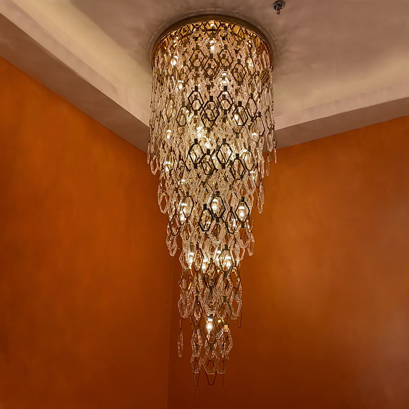 Modern Flush Mount Hexagon Crystal Chandelier for Staircase / foyer