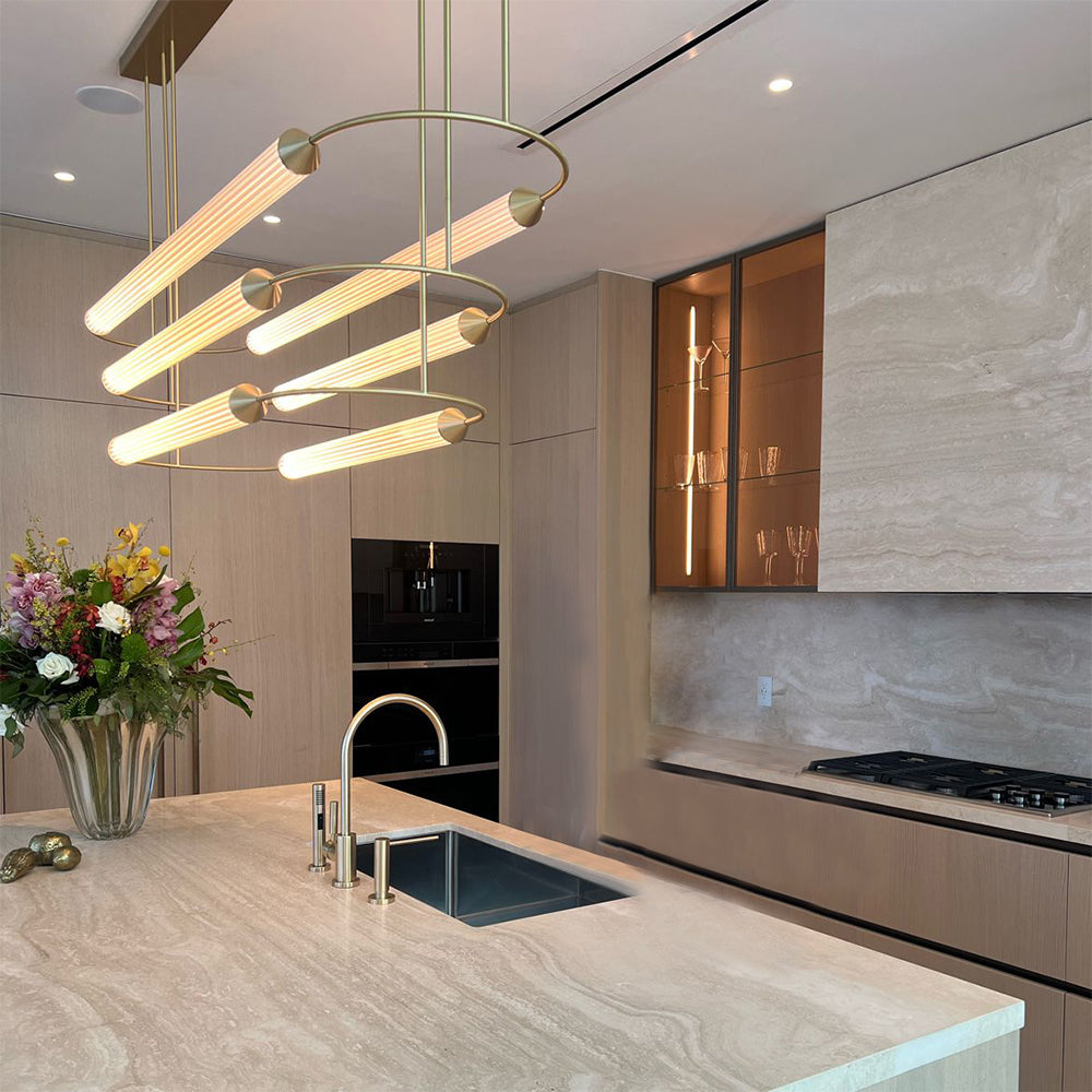 Minimalism Brass Ellipse LED Chandelier Horizontal Design for Kitchen Island and Dining Room