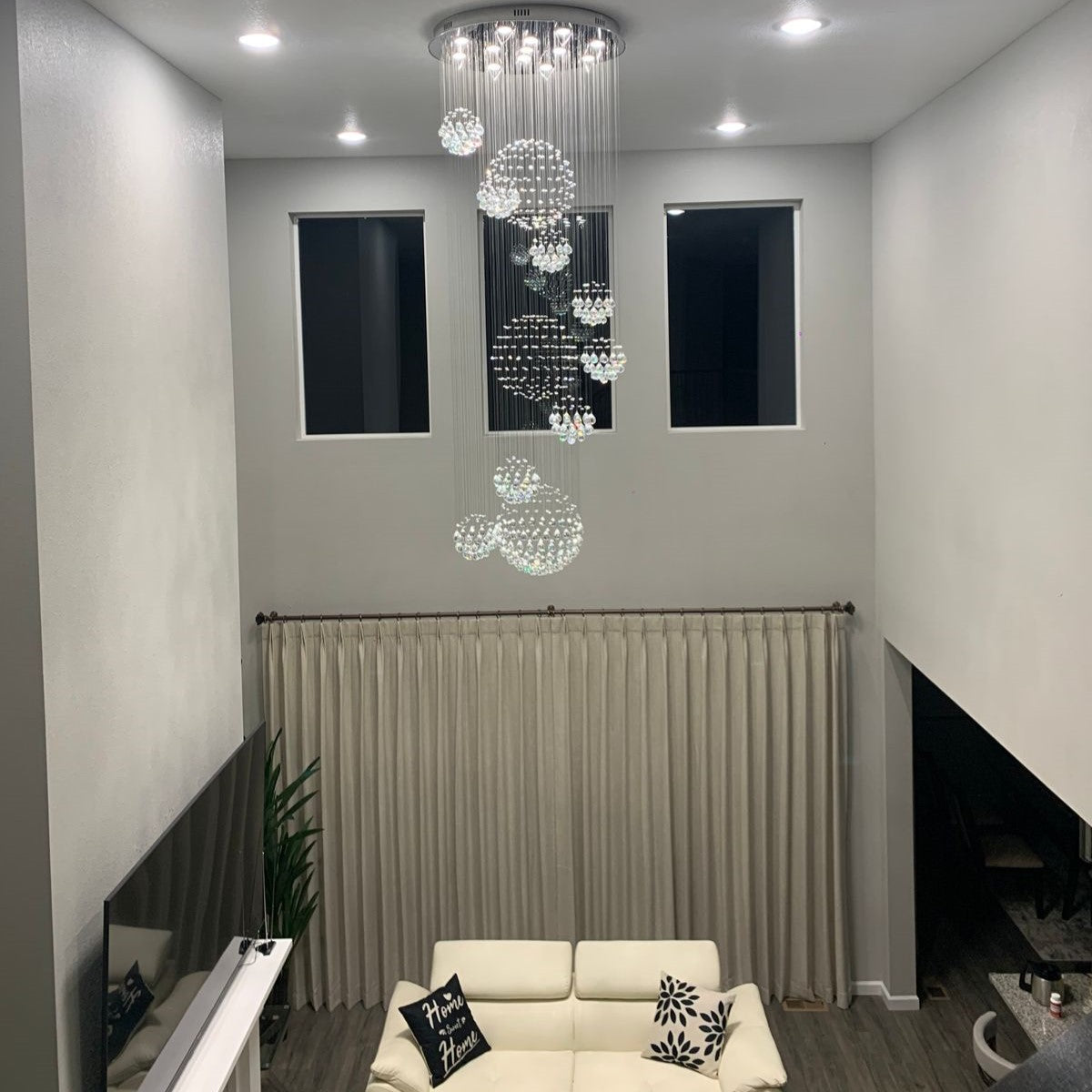 K9 Crystal Raindrop Globe Spiral Chandelier for Entryway and Staircase