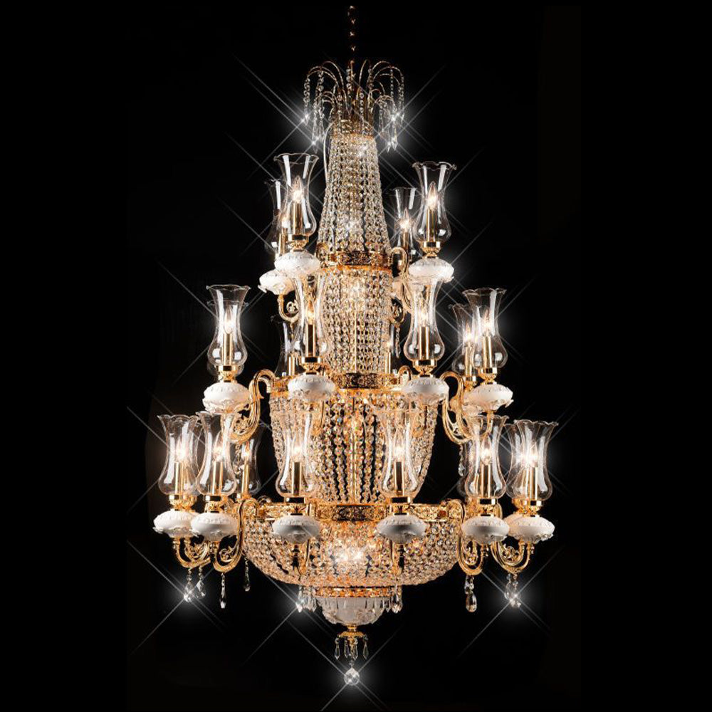 Luxury Multi-Tiered Crystal and Metal Empire Chandelier for Staircase Foyer Villa Hotel