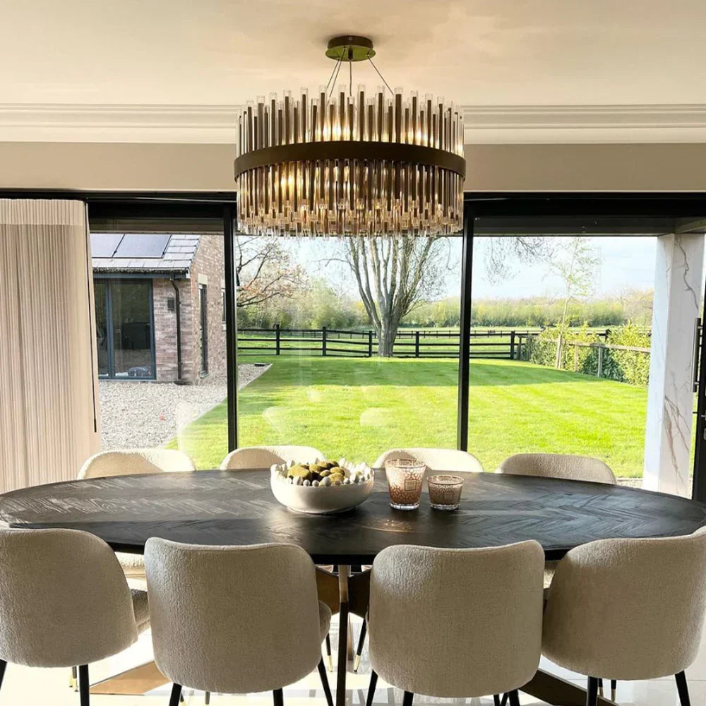 Modern Antique Brass Finish Round & Rectangle Glass Tube Chandelier – High-Quality Materials
